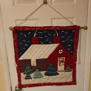 Charming Holiday Red and Green Quilted Wall Hanging / Winter